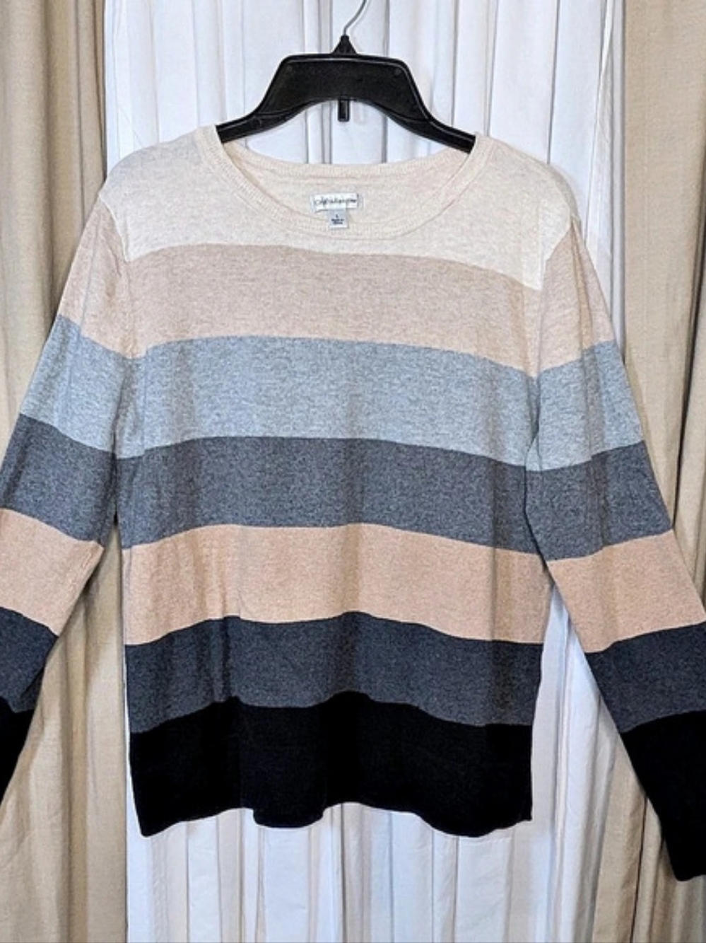 Croft & Barrow Striped Cotton Sweater in Beige & Black Large Like New